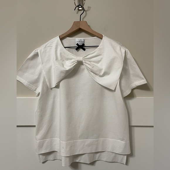 Edward Achour Paris Bow Sailor Style White High-Low Blouse Size 38 (Medium) - Picture 3 of 8